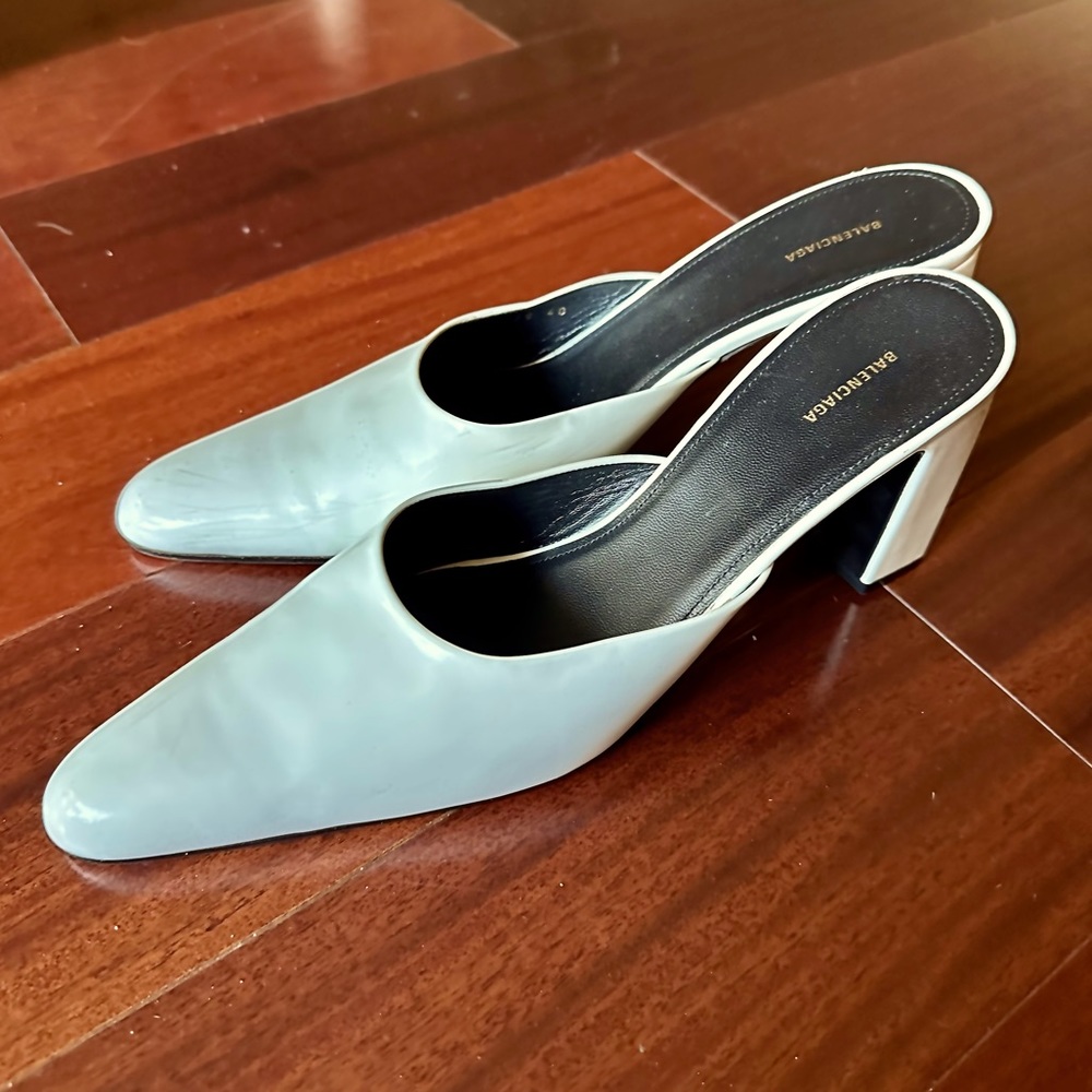 BALENCIAGA White Heeled Mules